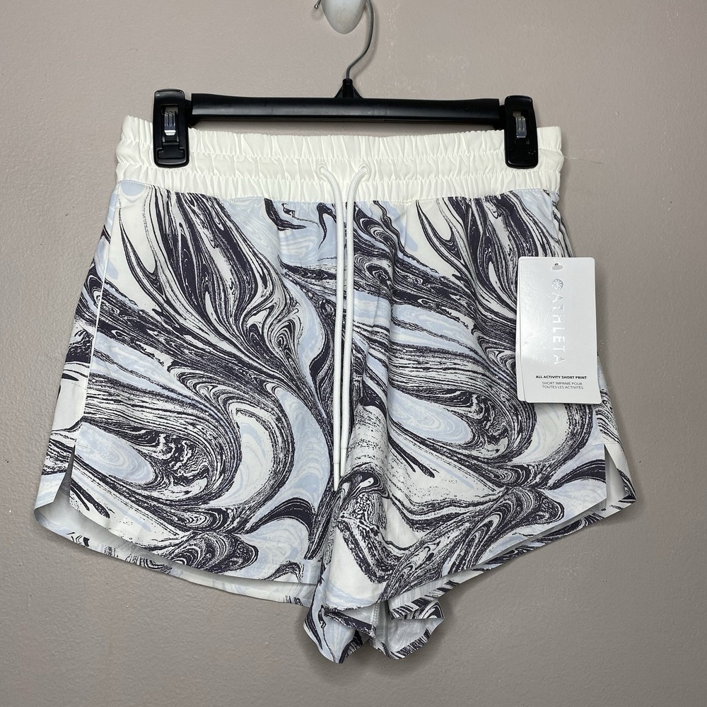 Athleta All Activity‎ Short Womens Size XS Swirl Print White Blue Gray